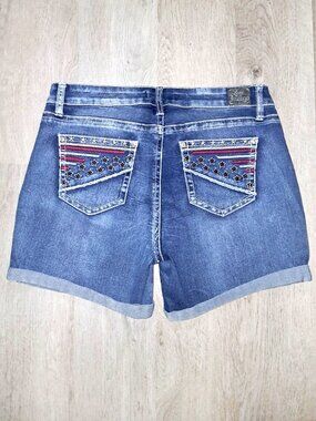 Love Indigo Jean Shorts Size 12 Embroidered Denim Shorts American Flag Patriotic